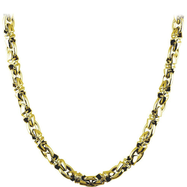 Mens Medium Size Twisted Bullet Link Chain in 14k Yellow Gold, 24 Inches