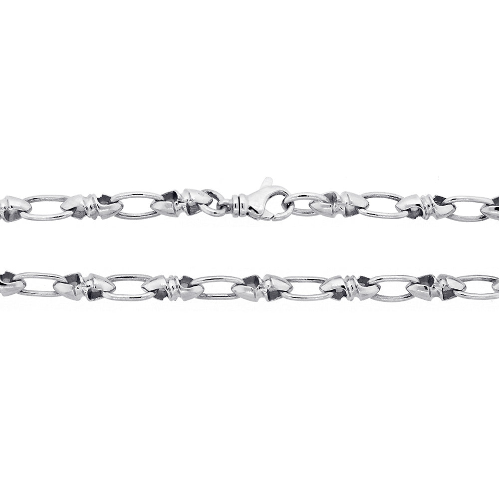 6 mm Solid Bullet and Oval Link Chain, 22 Inches in 14k White Gold