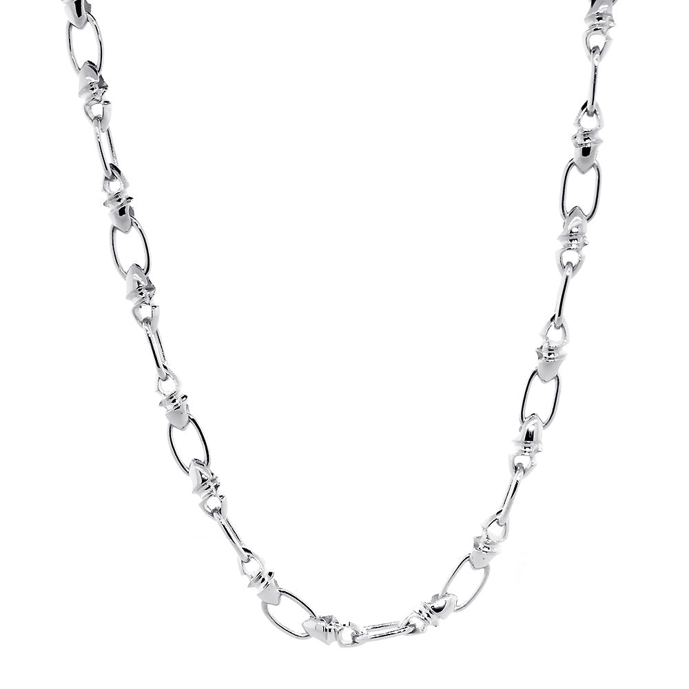 6 mm Solid Bullet and Oval Link Chain, 22 Inches in Sterling Silver
