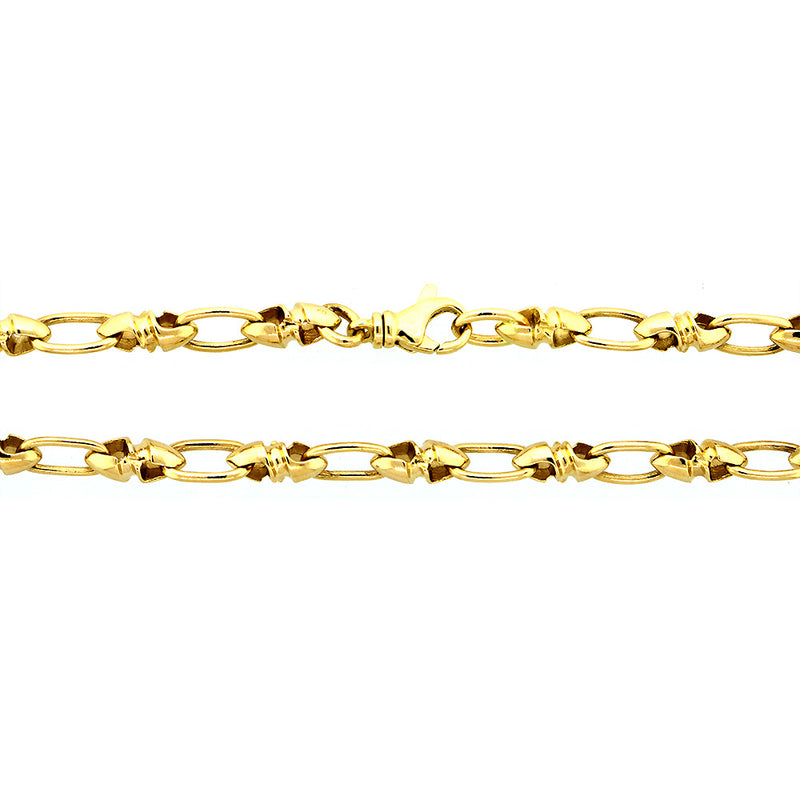 6 mm Solid Bullet and Oval Link Chain, 22 Inches in 14k Yellow Gold