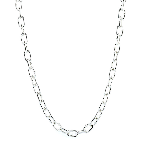 Mens Oval Hardware Link Chain, 7mm Links, 24 Inch in Sterling Silver