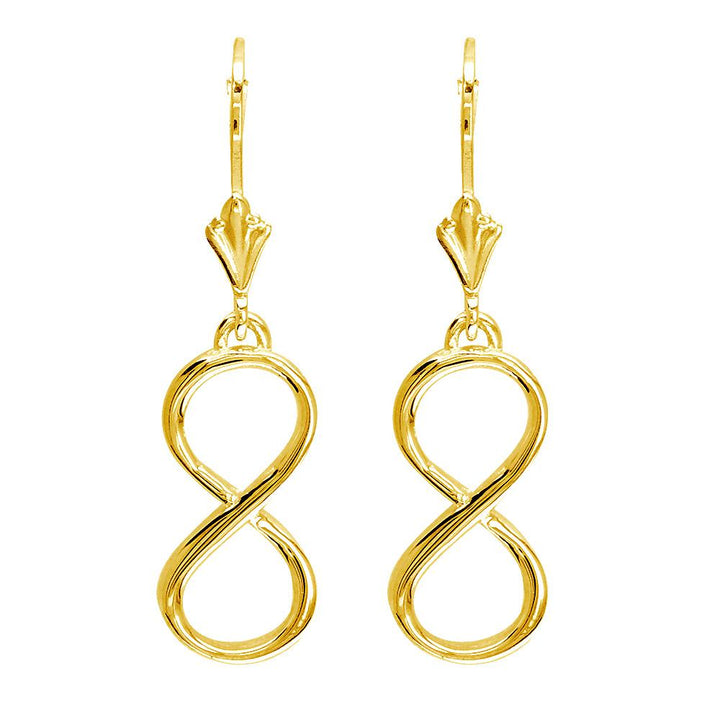 Large Infinity Leverback Earrings in 14k Yellow Gold