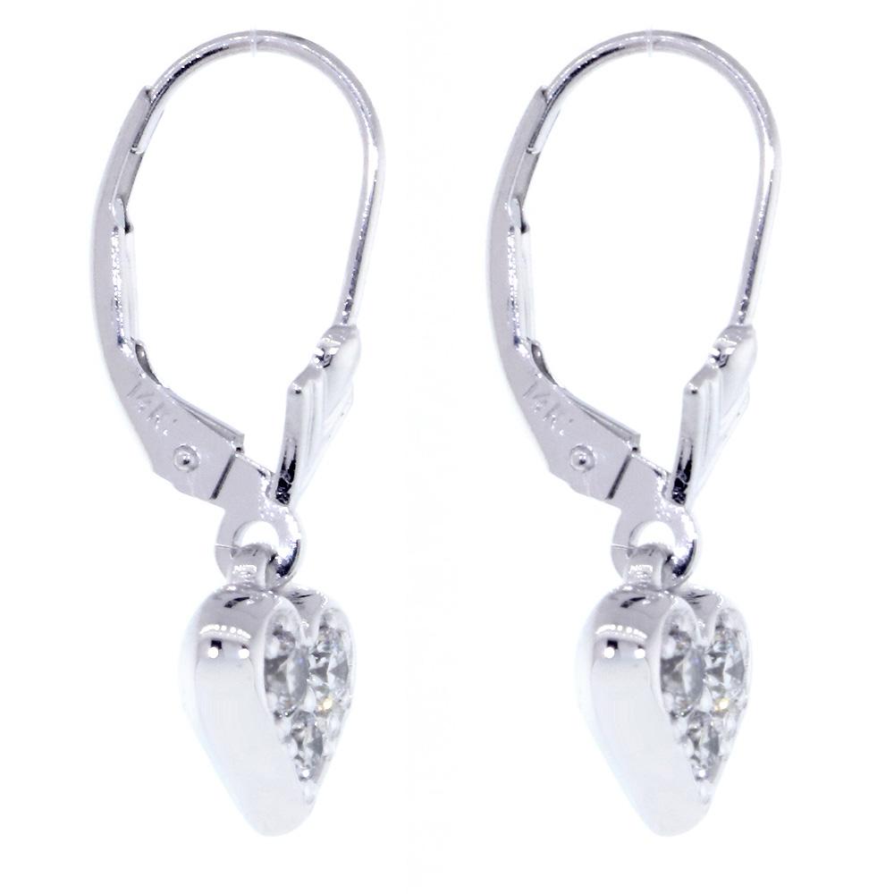 Diamond Heart Earrings with Lever Backs, 0.33CT in 14k White Gold