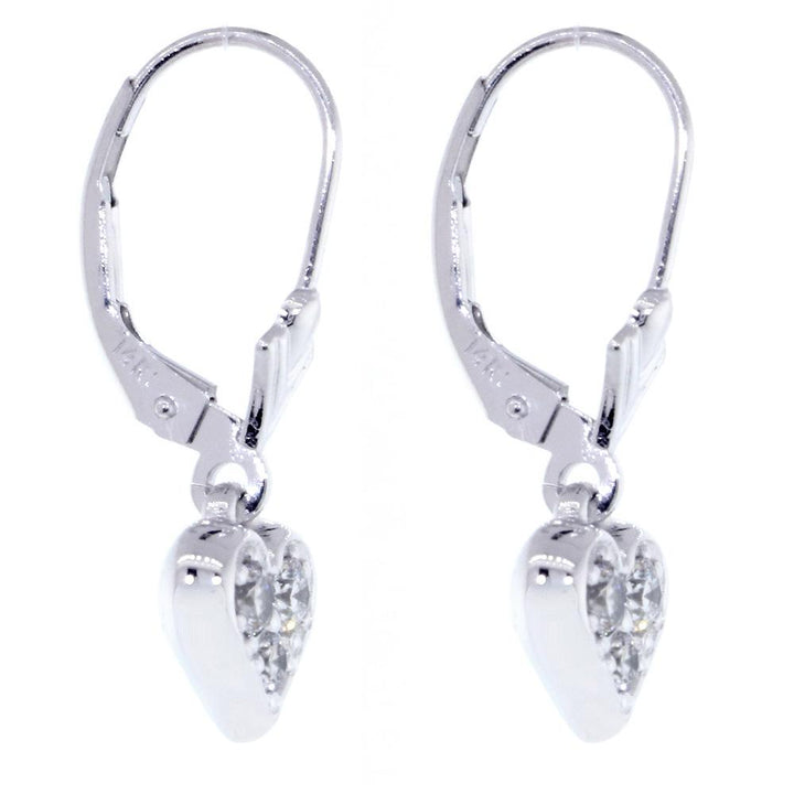 Diamond Heart Earrings with Lever Backs, 0.33CT in 14k White Gold