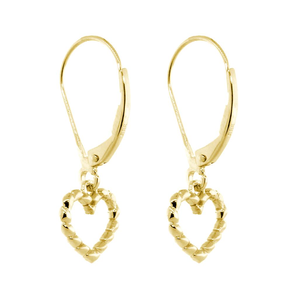 Dangling Open Heart Rope Earrings in 14K Yellow Gold