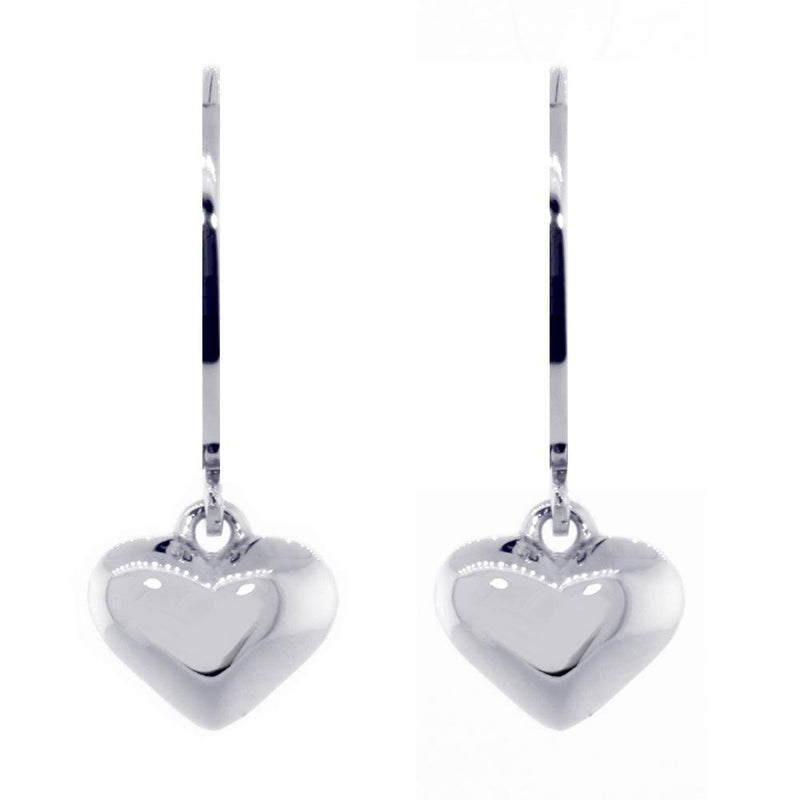 Dangling Puffed Heart Charm Earrings in 14K White Gold