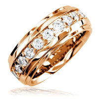 Mens Raised Center Diamond Band with Square Prongs, 1.55CT in 14k Pink Gold