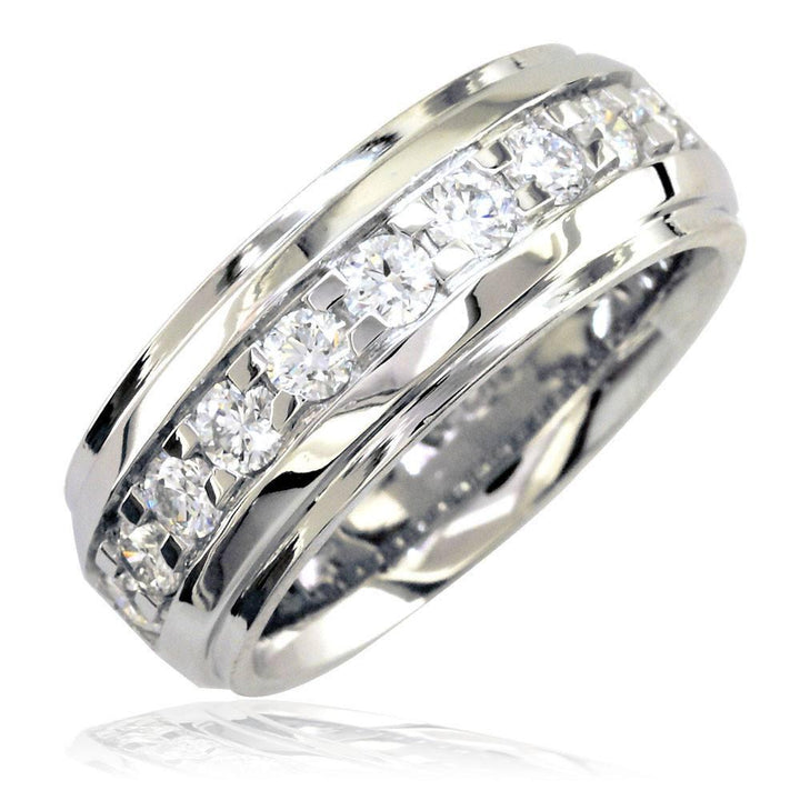 Mens Raised Center Diamond Band with Square Prongs, 1.55CT in Platinum