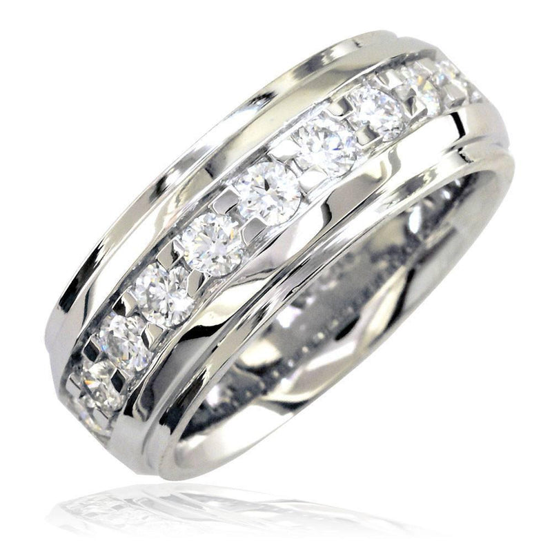 Mens Raised Center Diamond Band with Square Prongs, 1.55CT in 14k White Gold