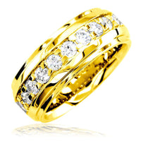 Mens Raised Center Diamond Band with Square Prongs, 1.55CT in 18k Yellow Gold