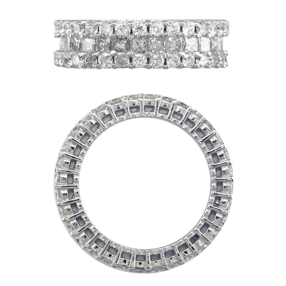 3 Row Round and Princess Cut Diamond Eternity Ring, 3.40CT in 14K Yellow Gold