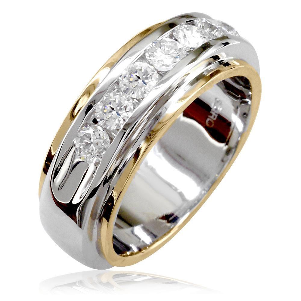 Mens Diamond Band, 1.77CT in Two Tone 14k White and Yellow Gold