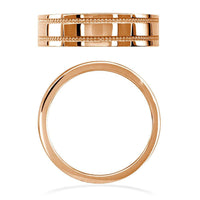 Mens Flat Wedding Band with Bead Detail, 6mm in 14k Pink Gold