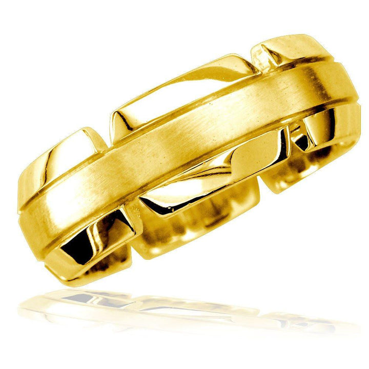 Virtu Mens 8mm Band in 18K Yellow Gold, Satin Middle, Polished and Notched Sides