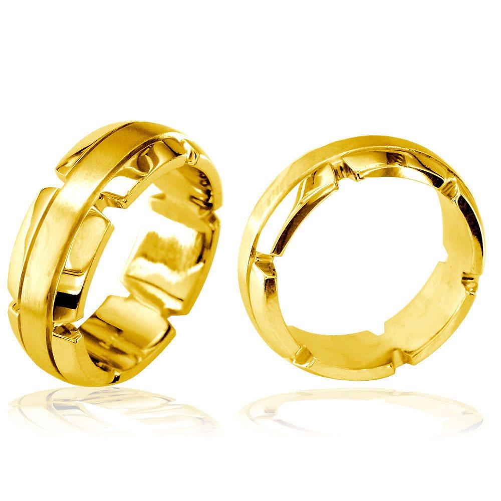 Virtu Mens 8mm Band in 18K Yellow Gold, Satin Middle, Polished and Notched Sides
