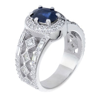 Vintage Style Oval Blue Sapphire and Diamond Halo Engagement Ring Setting, 0.82CT Diamonds in 14k White Gold