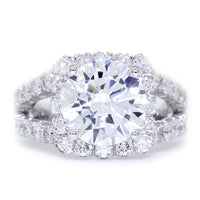 Split Band Halo Engagement Ring Setting for a 3CT Round Diamond, 1.50CT Total Sides in 14k White Gold