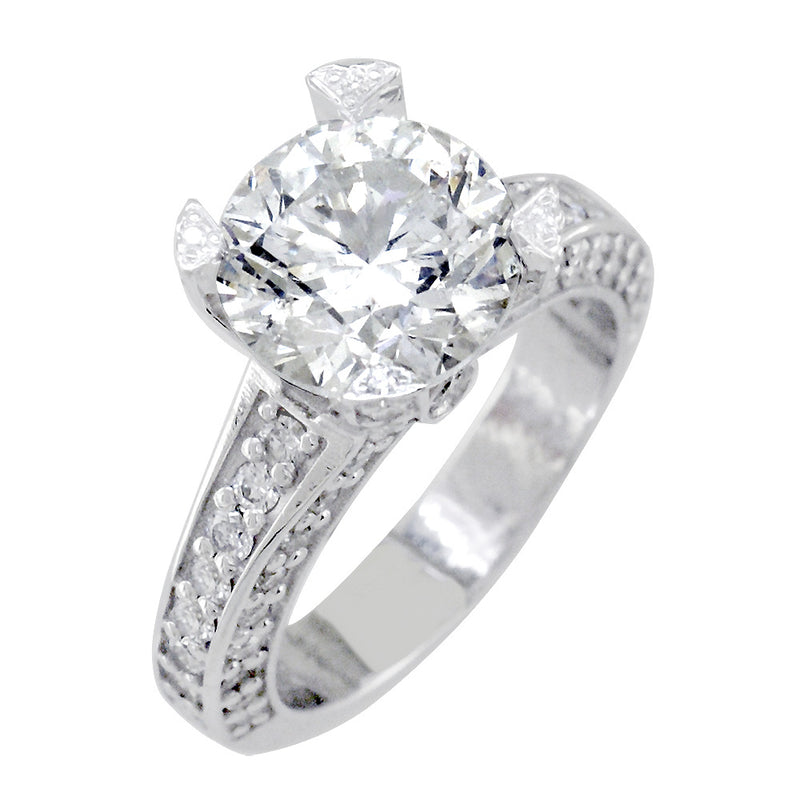 Round Diamond Engagement Ring, 2.50CT Center, 1.01CT Total Sides in 14k White Gold