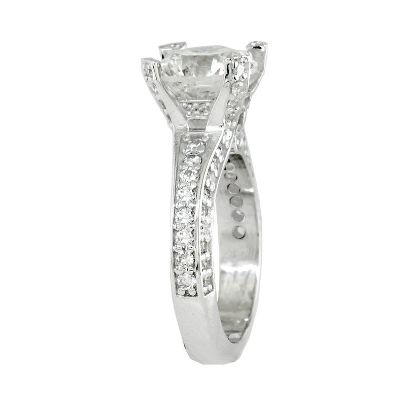 Round Diamond Engagement Ring, 2.50CT Center, 1.01CT Total Sides in 14k White Gold