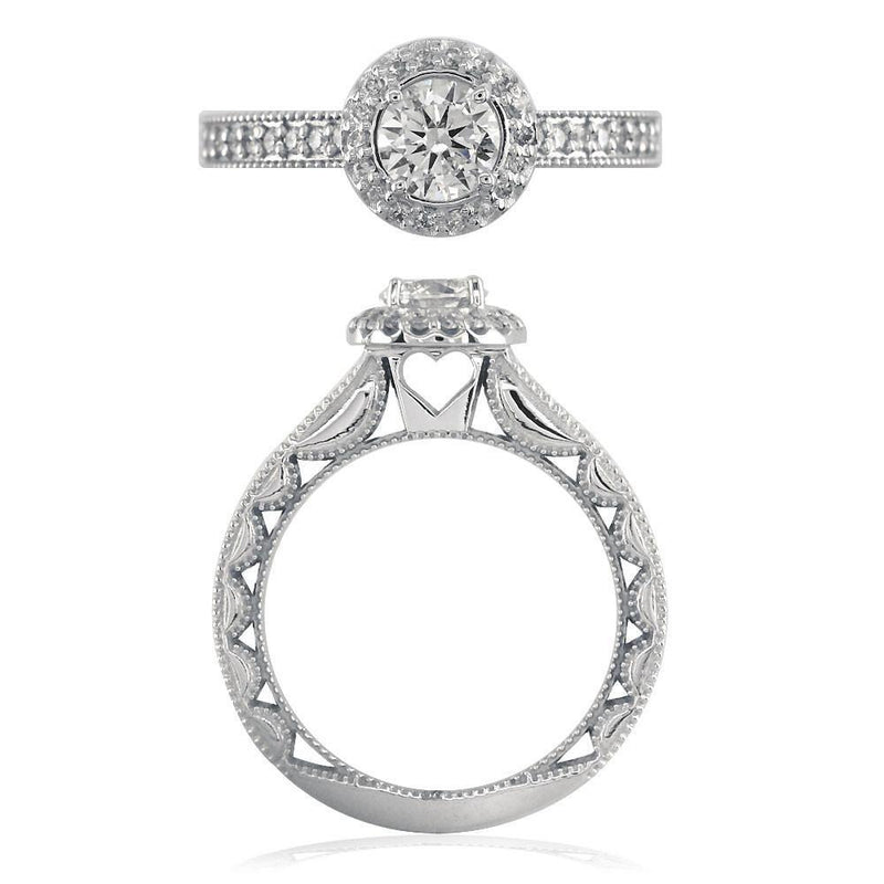 Round Diamond Halo Engagement Ring Setting in 14K White Gold, 0.50CT Sides