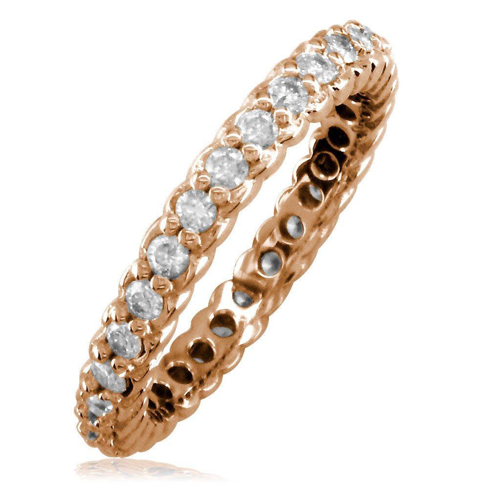 Diamond Eternity Wedding Band with Rope Design, 0.60CT in 14k Pink Gold