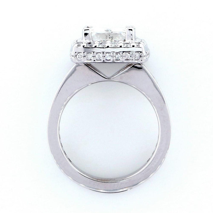 Halo Engagement Ring Setting for a Princess Cut Diamond, 0.86CT Sides in 14k White Gold