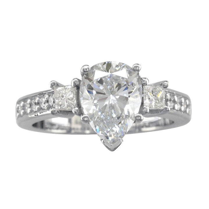 Pear Shape Diamond Engagement Ring Setting, 0.60CT Total Sides in 14K White Gold