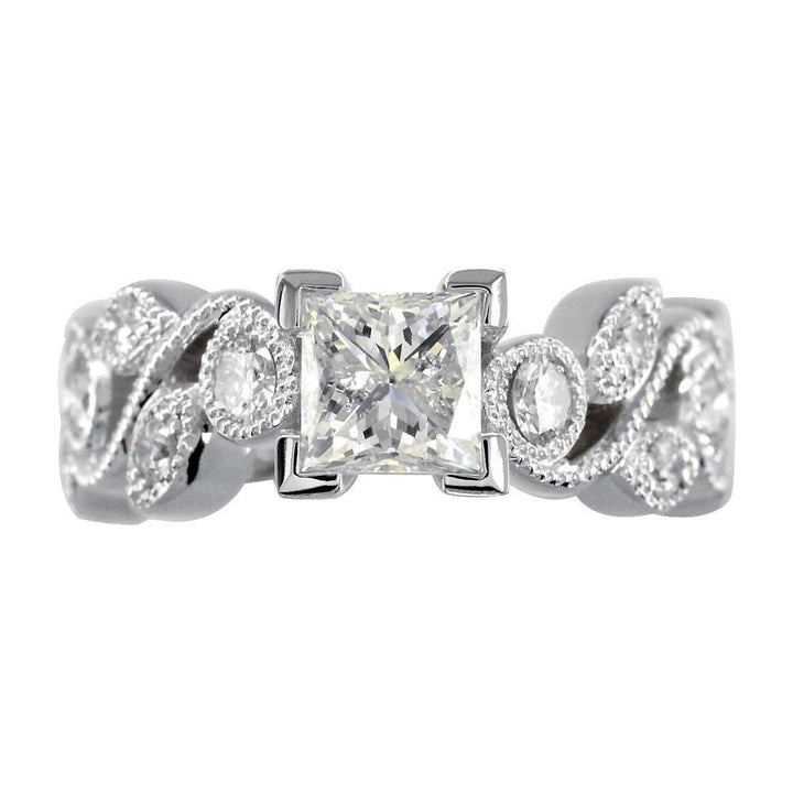 Princess Cut Diamond Engagement Ring Setting, 1.00CT Sides in 14K White Gold