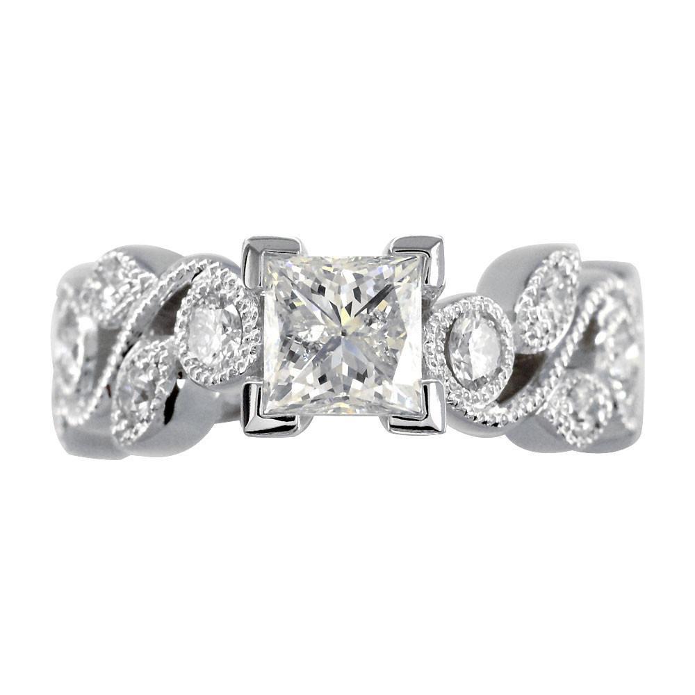 Princess Cut Diamond Engagement Ring Setting, 1.00CT Sides in 18K White Gold