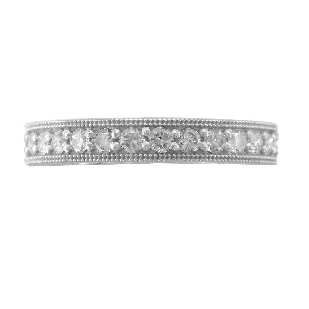 Vintage Look Diamond Wedding Band, 0.65CT, Top with Diamonds in 14k White Gold