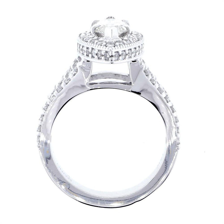 Halo Engagement Ring Setting for a Marquise Shape Diamond, 1.15CT Sides in 14k White Gold