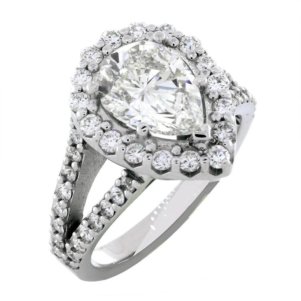 Halo Engagement Ring Setting for a Pear Shape Diamond, 1.05CT in 14k White Gold