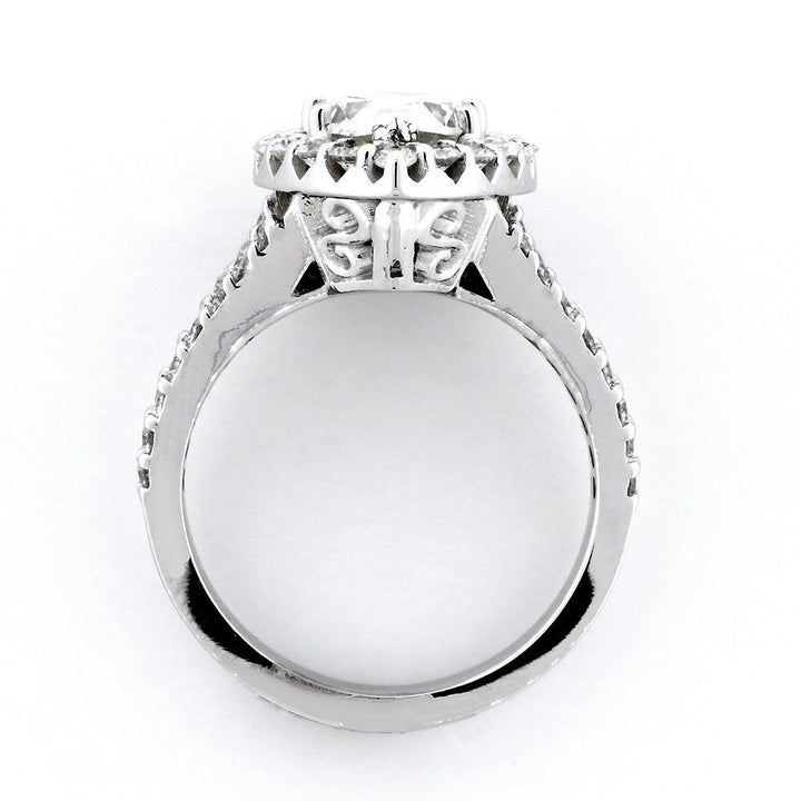 Halo Engagement Ring Setting for a Pear Shape Diamond, 1.05CT in 14k White Gold