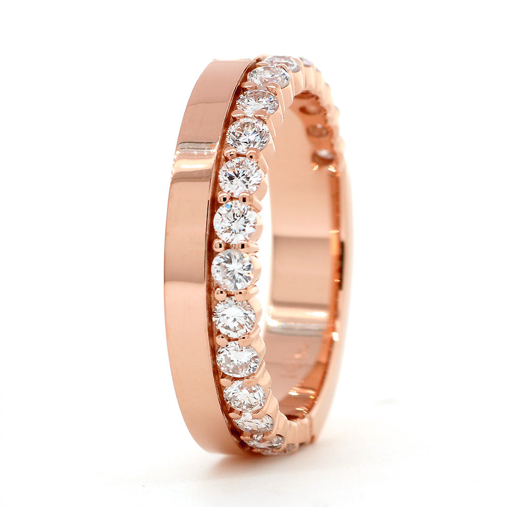 Diamond Band and Plain Band Ring, 0.95CT in 14K Pink, Rose Gold