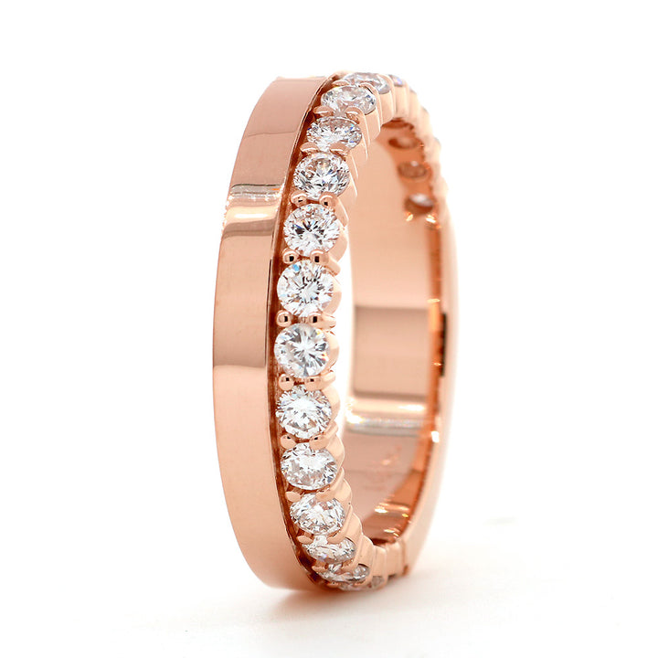 Diamond Band and Plain Band Ring, 0.95CT in 14K Pink, Rose Gold