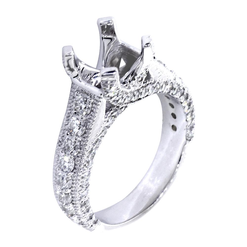Vintage Style Engagement Ring Setting, 1.60CT Sides in 14k White Gold