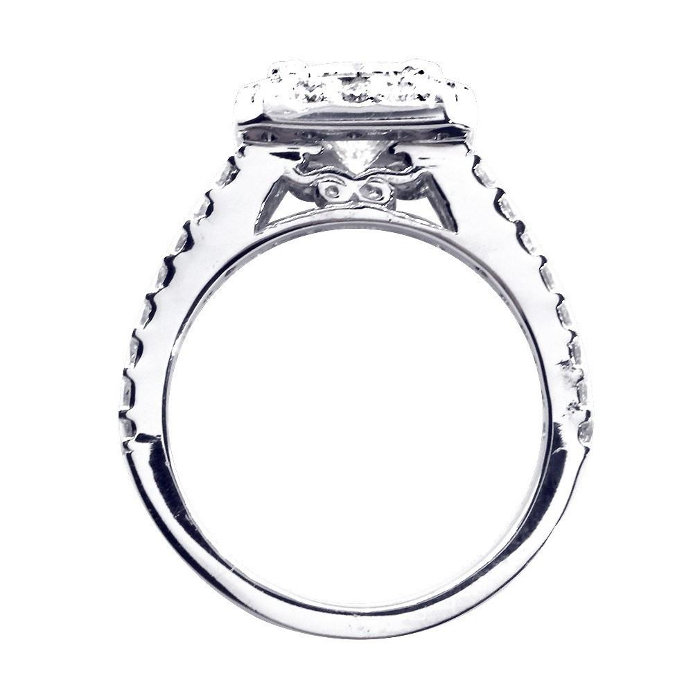 Halo Engagement Ring Setting for a Radiant or Emerald Cut Diamond, 1.0CT Sides in 14k White Gold