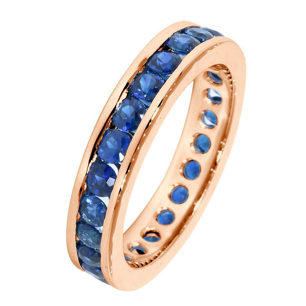 Round Sapphires Eternity Wedding Band, 1.8CT Total in 14k Pink, Rose Gold