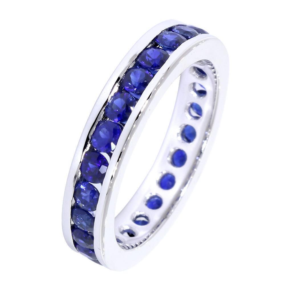 Round Sapphires Eternity Wedding Band, 1.8CT Total in 18k White Gold