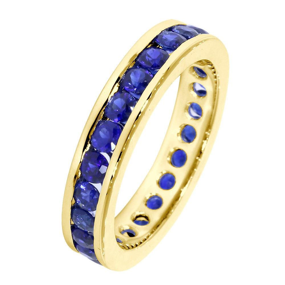 Round Sapphires Eternity Wedding Band, 1.8CT Total in 14k Yellow Gold
