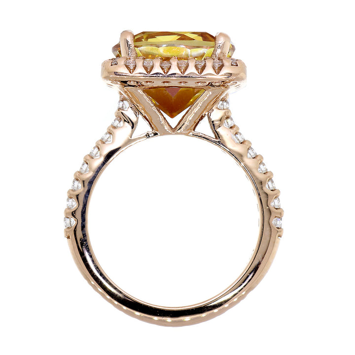 Cushion Halo 12mm Round Anastasia Topaz Center Diamond Ring, 0.50CT Total Sides in 14k Pink, Rose Gold