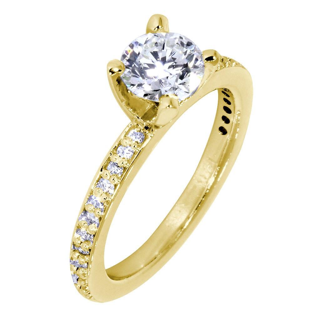 Engagement Ring Setting for a Round Diamond, 0.18CT Sides in 18k Yellow Gold