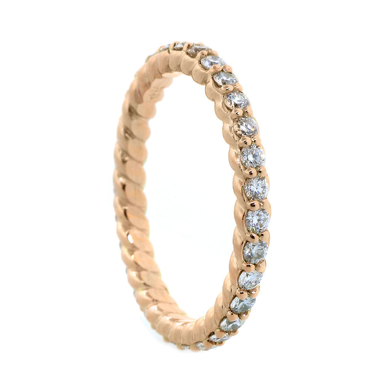Diamond and Rope Eternity Wedding Band, 0.85CT Total in 14k Pink, Rose Gold