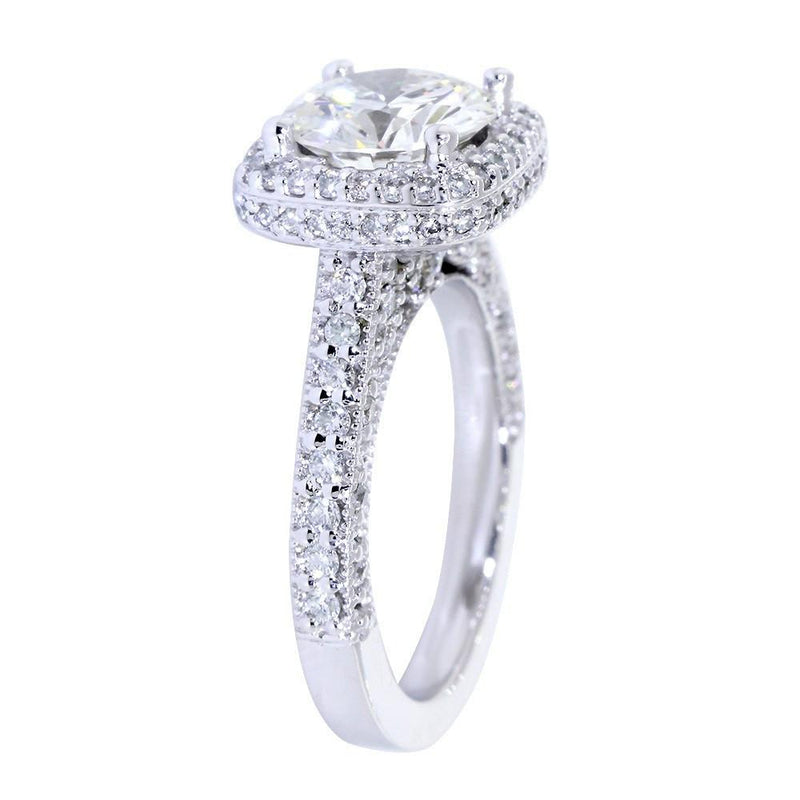 Vintage Look Halo Engagement Ring Setting for a Round Diamond, 1.00CT Total Sides in 14k White Gold