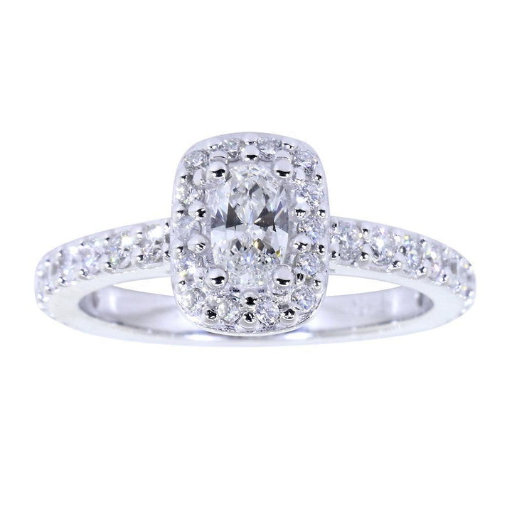 Halo Engagement Ring Setting for an Oval Diamond, 0.71CT Total Sides in 14k White Gold