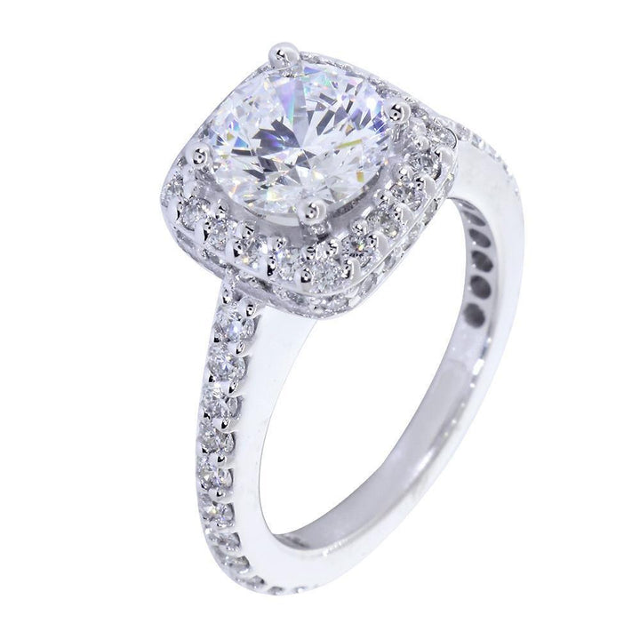 Halo Engagement Ring Setting for a Round Diamond, 0.79CT Total Sides in 14k White Gold