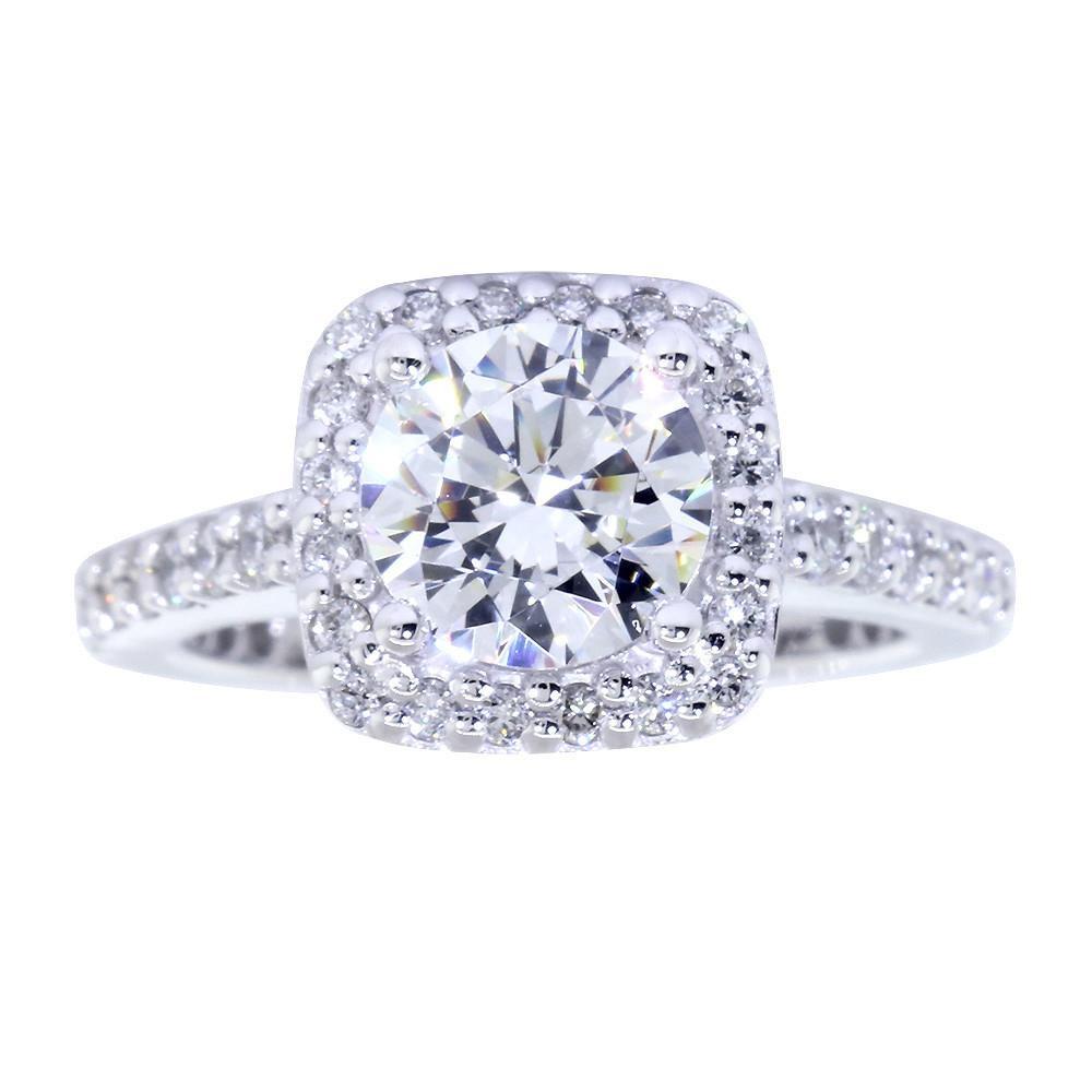 Halo Engagement Ring Setting for a Round Diamond, 0.79CT Total Sides in 14k White Gold