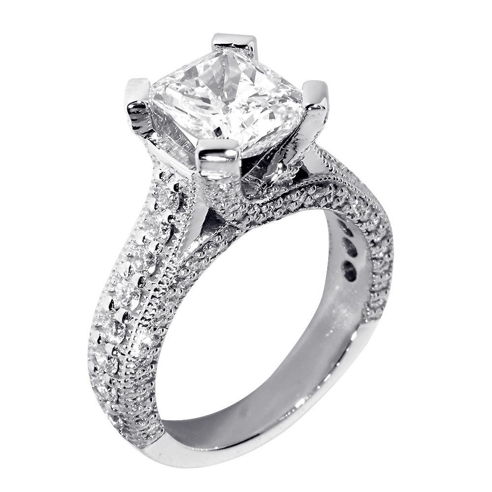 Engagement Ring Setting for a Cushion Cut Diamond, 1.20CT Sides in 14k White Gold