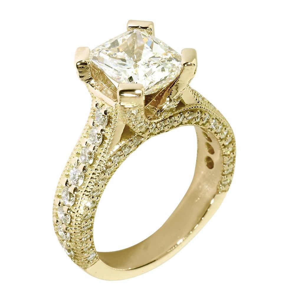Engagement Ring Setting for a Cushion Cut Diamond, 1.20CT Sides in 14k Yellow Gold