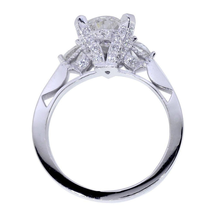 Engagement Ring Setting for a Pear Shape Diamond, 0.72CT Sides in 14k White Gold